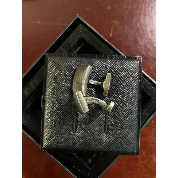 Ermenegildo Zegna 925 Sterling Silver Cufflinks EZ Logo in Wooden Box - Picture 11 of 13